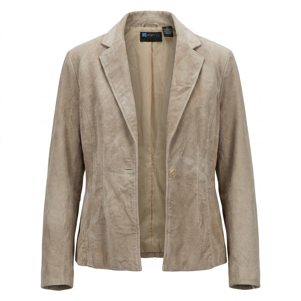 Relativity Genuine Leather Beige Blazer Jacket Women Size XL